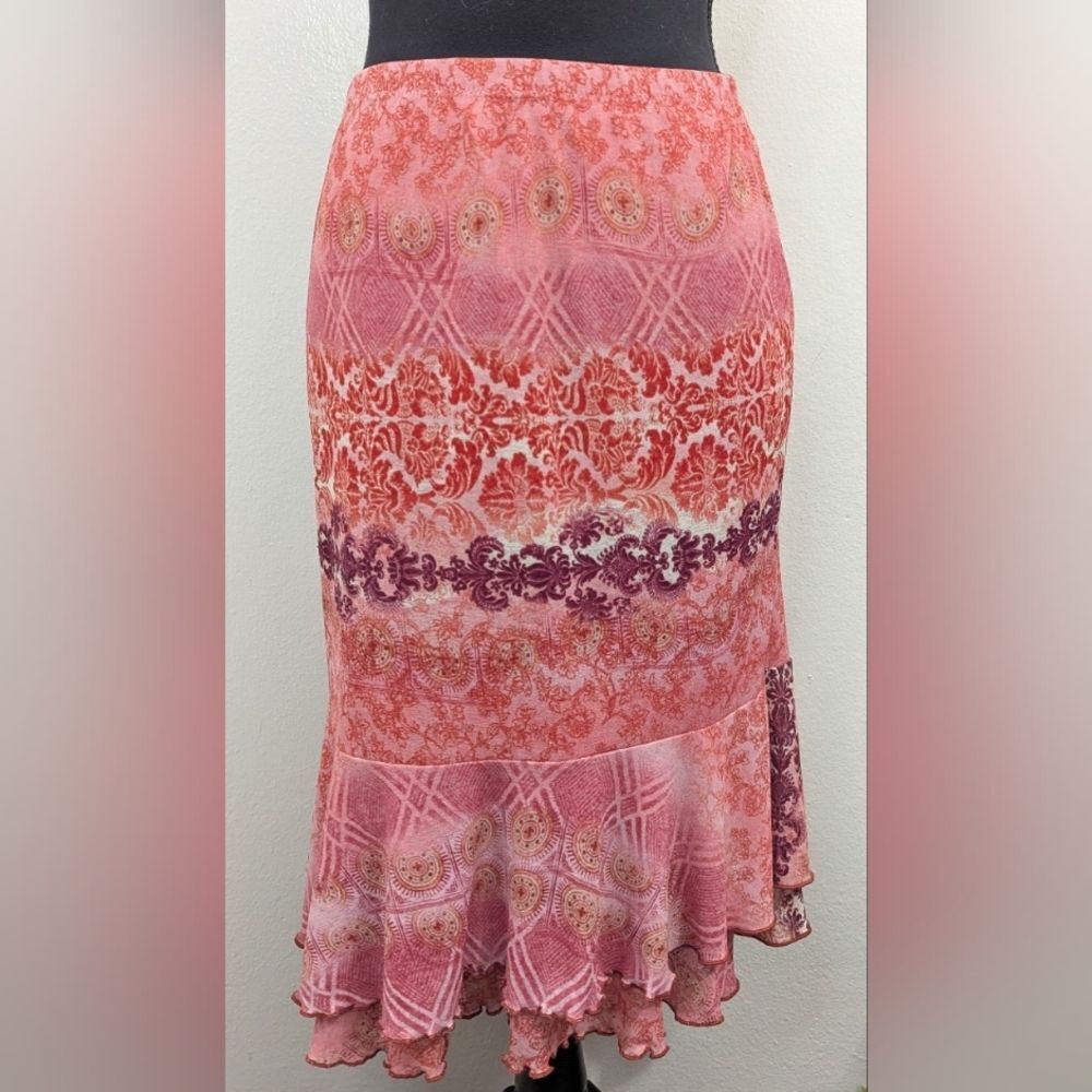 VTG Y2K 90s Tiered Ruffle Barbiecore Preppy Maximalist Feminine Romantic Skirt L
